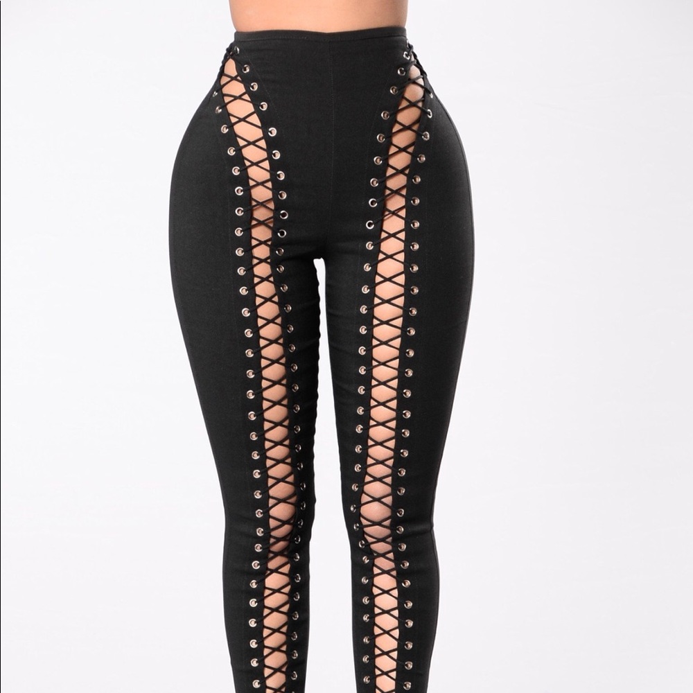 Black High Waisted Lace Up Pants
